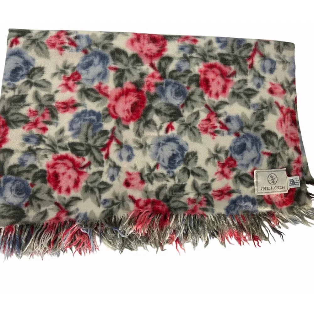 Cecchi E Cecchi Floral Fringed wool throw blanket - Picture 1 of 9